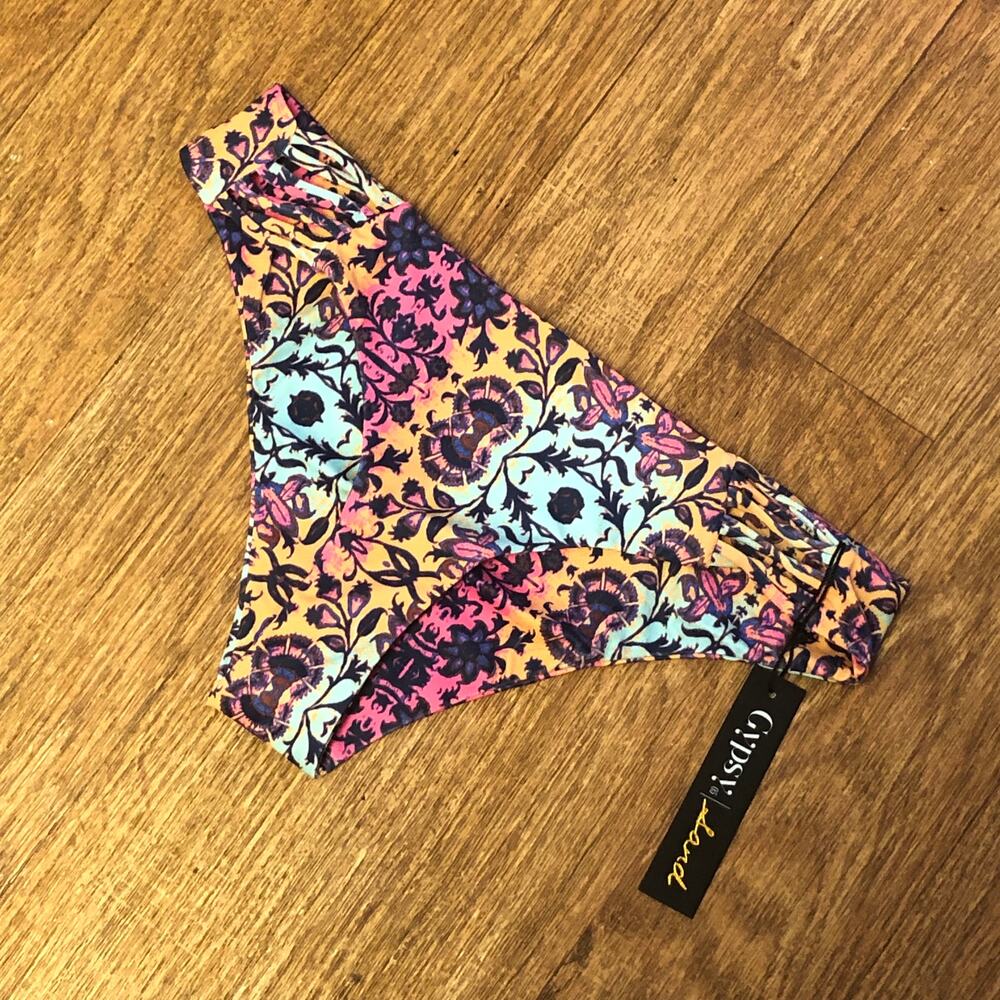 Gypsy 05 Sand Colorful Mosaic Cheeky Swim Bikini Bottom Size Medium